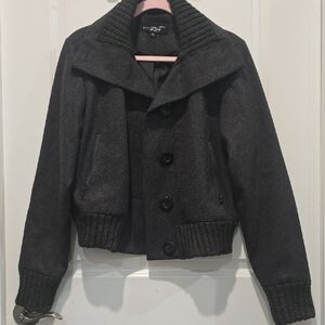 White Rivet Gray Jacket with Pink Collar